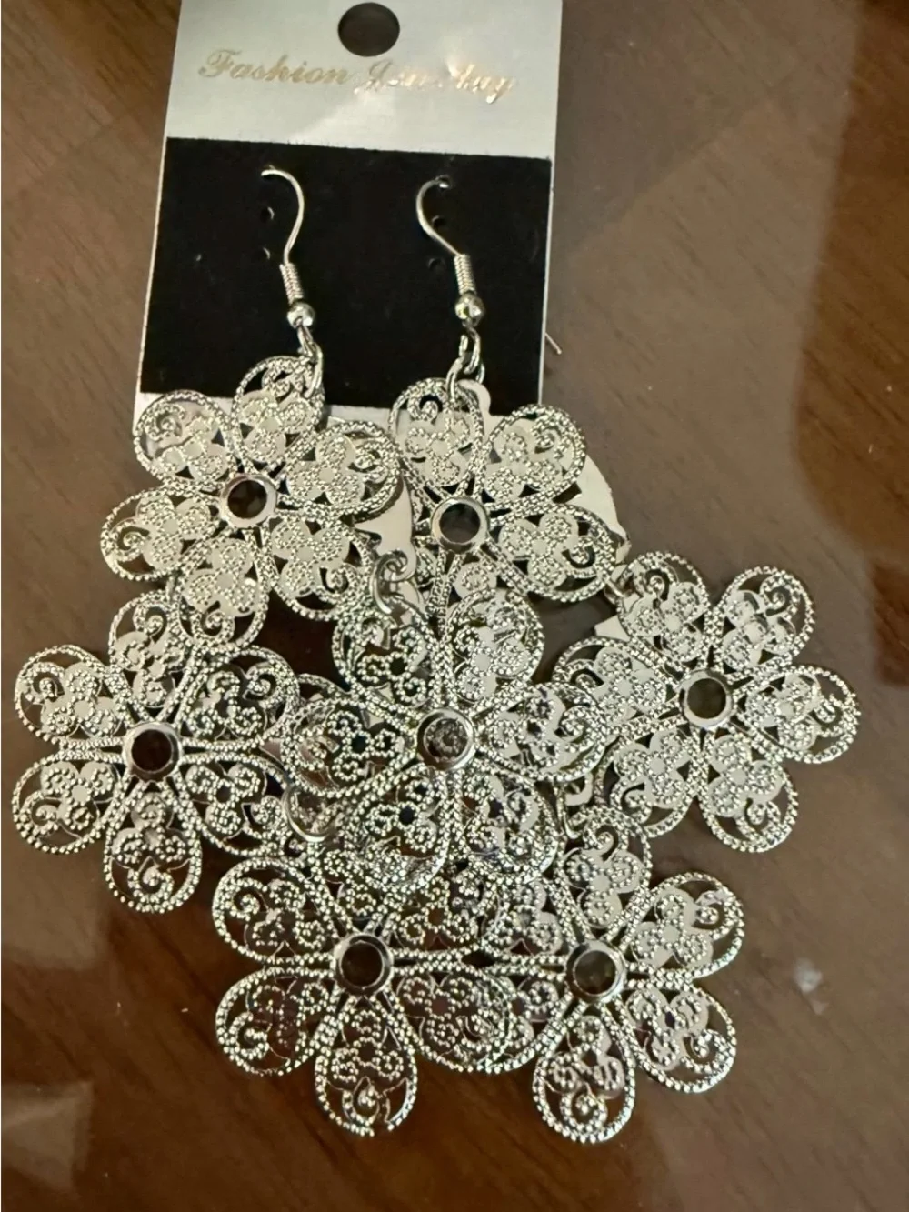 Fashion Jewelry Silver Floral Filigree Dangle Earrings